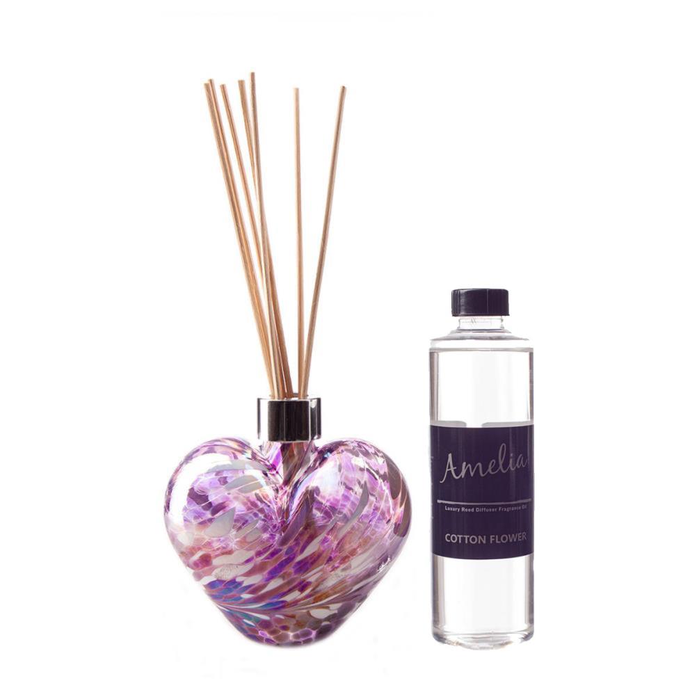 Amelia Art Glass Violet & White Heart Reed Diffuser Gift Set  £35.99
